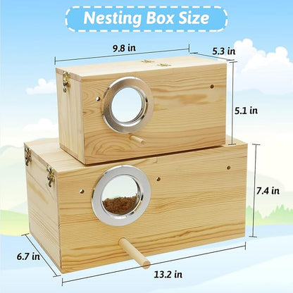 Fhiny Parakeet Nesting Box, Wooden Bird Breeding Box for Cage with Perch Transparent Acrylic Parakeet Nest for Lovebirds Budgies Conures Finches Small and Medium - Sized Birds (Medium)