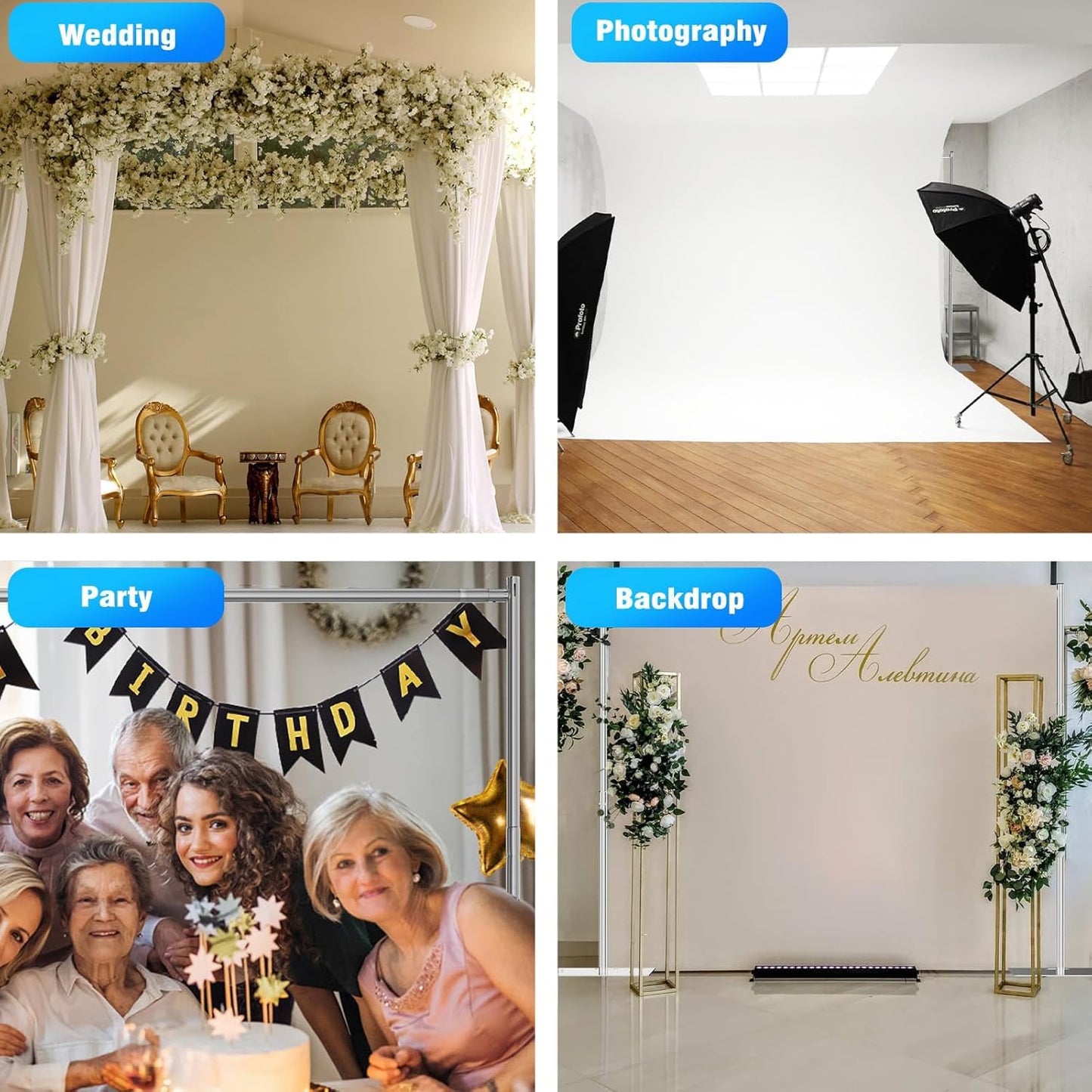 OPYRET Pipe and Drape Backdrop Stand Kit Backdrop Stand for Parties 10ftx10ft Adjustable Photo Backdrop Stand Heavy Duty Background Stand for Wedding Banquet Decorations Silver