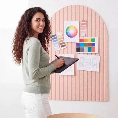 Mindsoft 2 Pcs 35" x 24" Large Integrated Arched Felt Bulletin Board - Foldable Cork Board Alternative - No Assembly Wall Decor for Office, Bedroom & Home Display Photos (Pink)