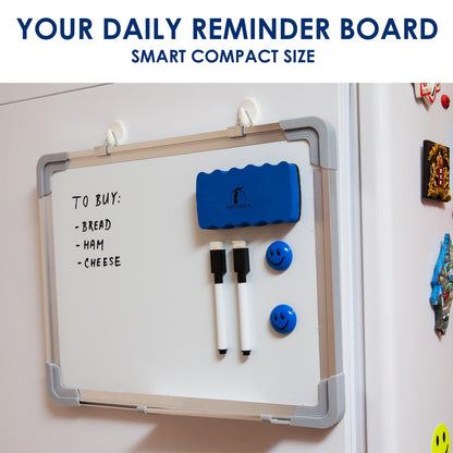 Whiteboard Set - 15 x 12 in Dry Erase Board with 1 Magnetic Dry Eraser, 4 Dry Wipe Markers and 4 Magnets - Small White Board Wall Hanging Marker Board for Home and Office (15x12)