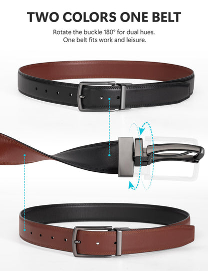 wolksprong Mens Reversible Dress Belt–2-in-1 Double Face Full Grain Leather with Swivel Buckle, No Plastic Core–Gift Box (Black+Brown, 36(Fit Pants Size 34))