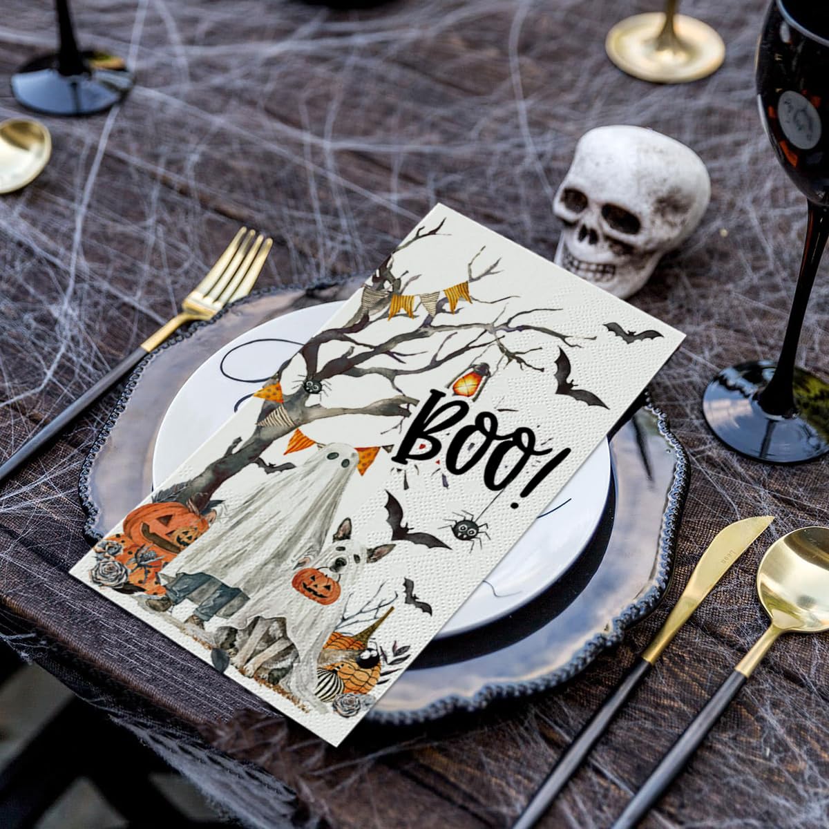 Horaldaily 100 Halloween Disposable Paper Decorative Guest Napkins, Jack-O-Lantern Pumpkin Cobweb Ghost Bats Dog Hand Towel for Party Lunch Dinner Kitchen Bathroom