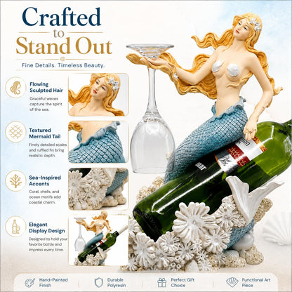Comfy Hour Under The Sea Collection Mermaid Wine Rack Bottle Holder, 8.46"L x 5.7"W x 13.0"H, Polyresin
