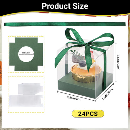 EUSOAR Plastic Green Cupcake Wrappers, 24pcs 3.5 Inch Individual Cupcake Holder Cake Containers with Lids, Single Transparent Cupcake Holder Containers for Wedding Birthday Favor Party