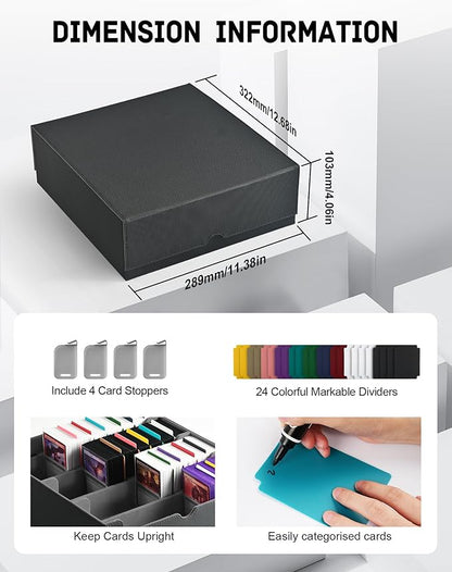 ZLCA Card Storage Box for MTG PTCG, Commander Deck Box Holds 3200+ Cards, Trading Card Storage Case with 4 Stoppers, Card Organizer for TCG Sport Cards(Black)