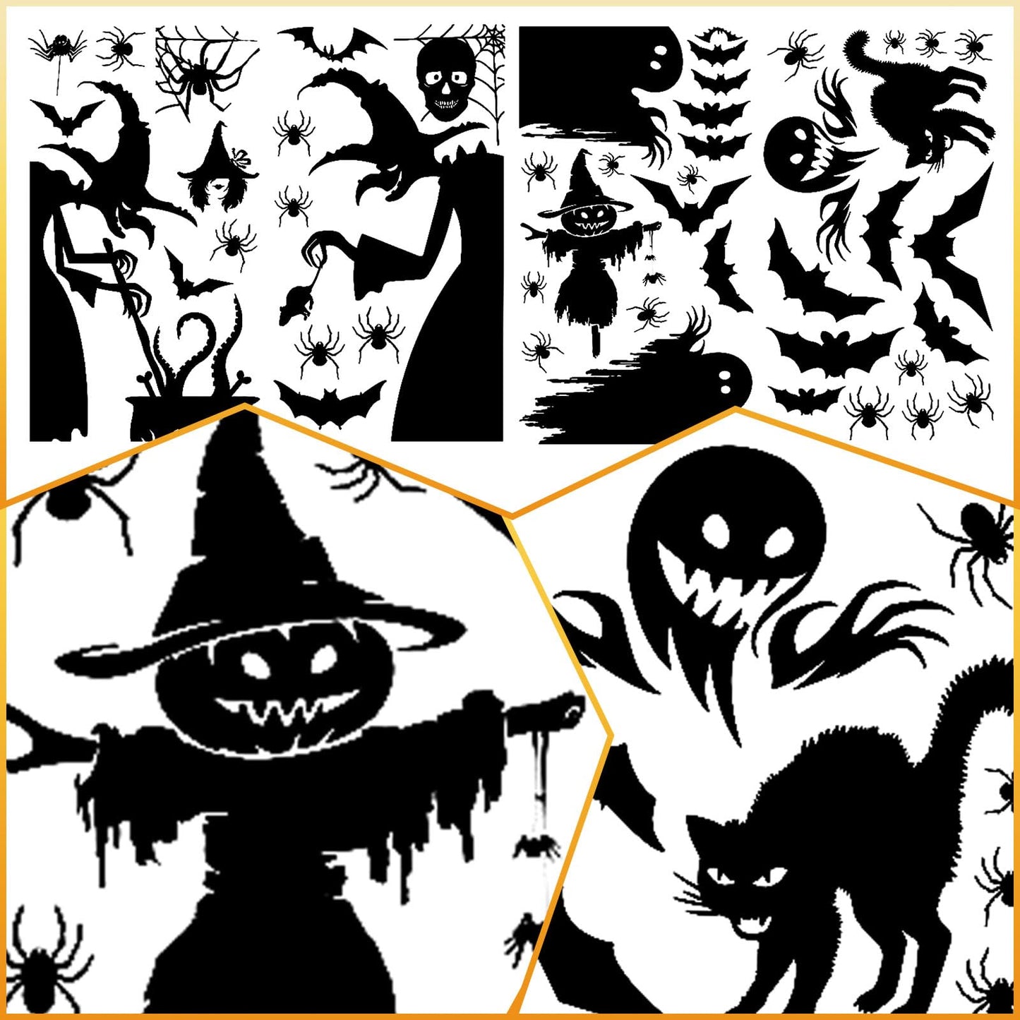 Vkinman Halloween Window Decor Large Halloween Window Silhouette Scary Witch Halloween Window Clings Halloween Stickers for Home Office School, 4 Pcs