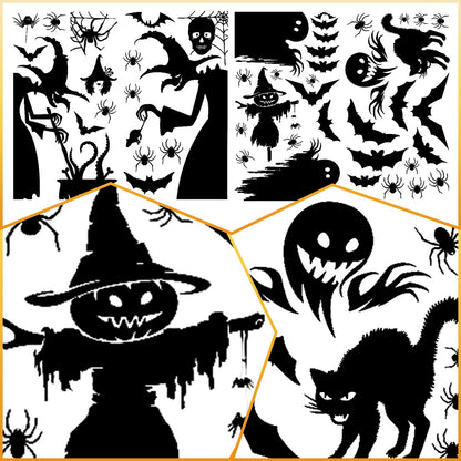 Vkinman Halloween Window Decor Large Halloween Window Silhouette Scary Witch Halloween Window Clings Halloween Stickers for Home Office School, 4 Pcs