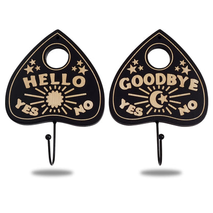 Ella & Emma Wall Mounted Coffin-Shaped Key Holder - Planchette/Hamsa Hand Key Holder, Gothic Home Decor Wall Hanger with Hook -Spooky Halloween Decor for Home - 2 Pieces (Planchette)