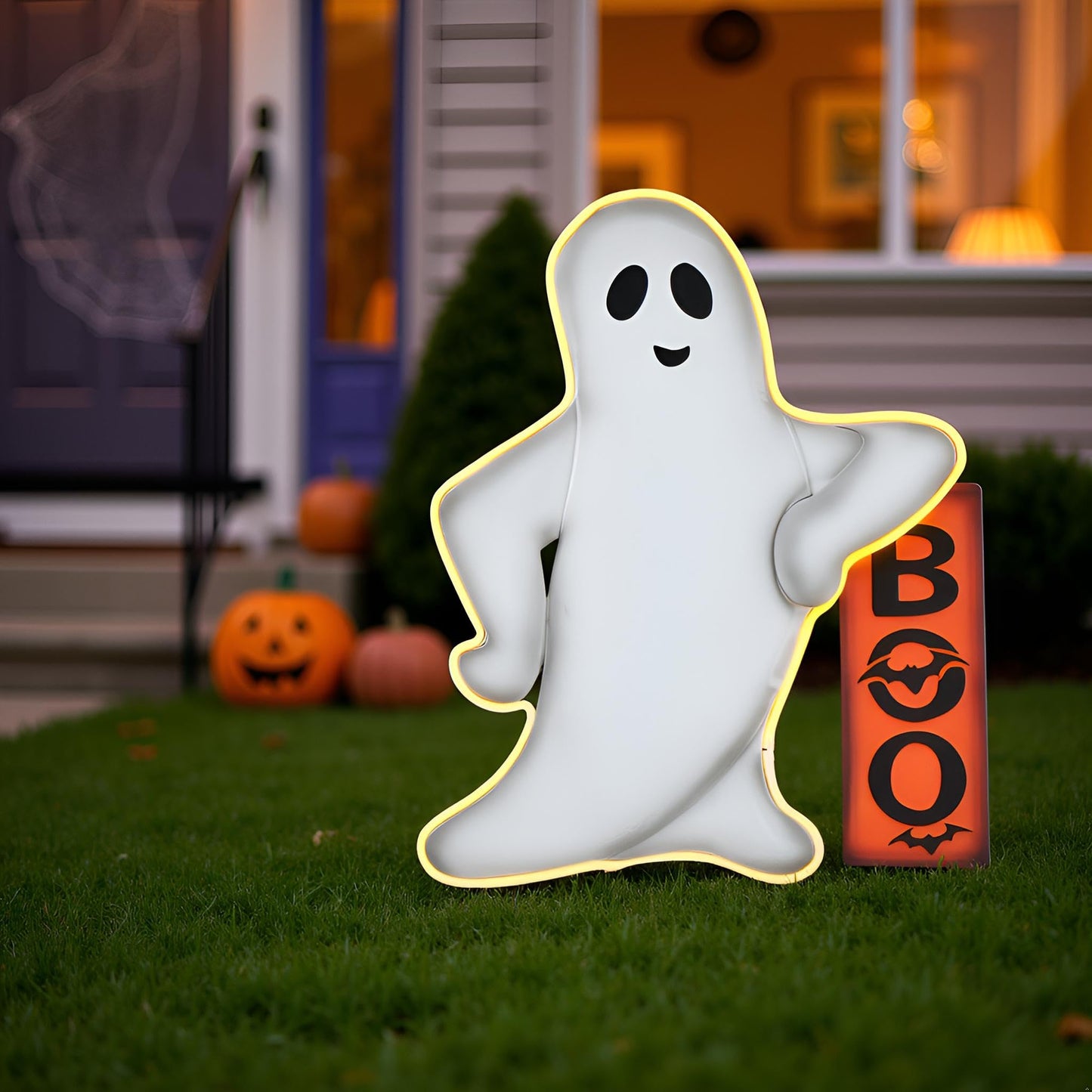 Haute Decor Outdoor Pre-Lit Halloween Ghost Yard Decoration with Ground Stake - Friendly Ghost - Outside Lawn and Entry Display