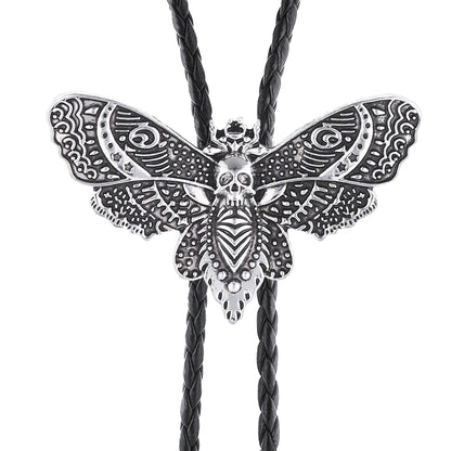 Western Bolo Tie for Men Women Death Head Moth Cowboy Bolo Tie Necktie Metal Insect Dead Gothic Punk Retro Jewelry(Silver)