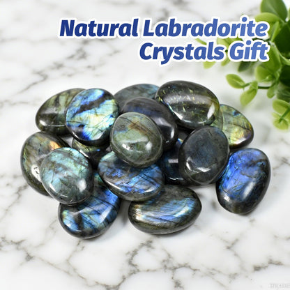 2PCS Labradorite Crystals, Irregular Shaped Gemstone Labradorite Worry Stones, Natural Hand Carved Palm Stone Worry Stone Crystals for Meditation, Home Decor
