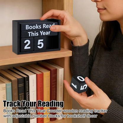 Books Read This Year Counter - Wooden Reading Tracker Block, Adjustable Book Count Display, Black Book Lover Decor for Bookshelf Desk Library Reading Goals Gift (Black)