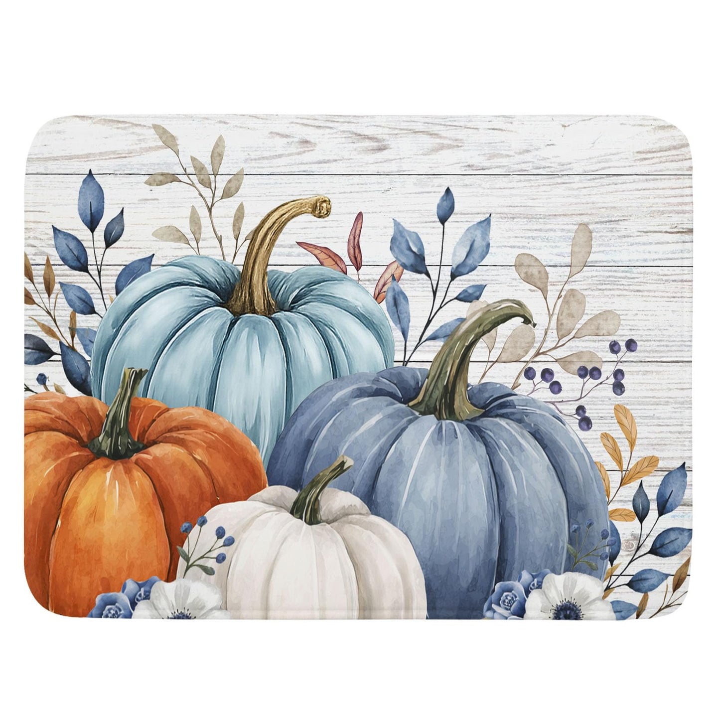 Fall Flower Leaves Dish Drying Mat For Kitchen Counter Autumn Orange Blue Grey Pumpkins Thanksgiving Harvest Fast Dry Microfiber Absorbent Large Dish Draining Mat Reversible Dishes Pad 18x24 Inch
