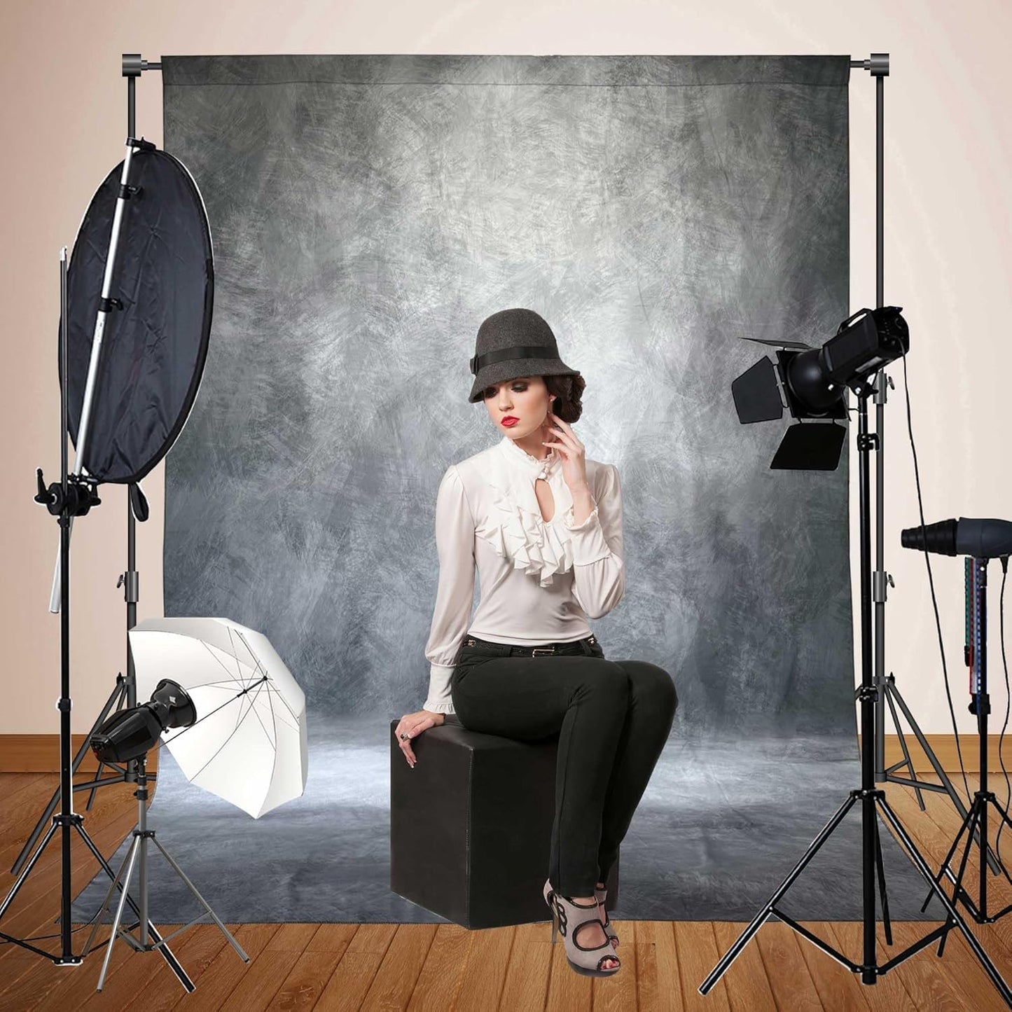 Haboke Abstract Professional Photography Backdrop for Portrait Photo Props Booth Background Photoshoot Studio with Polyester Fabric Roller Pocket on Top (8x10ft,Grey,No Stand)