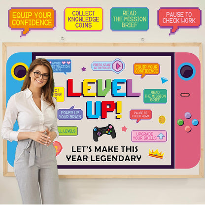 Video Game Growth Mindset Bulletin Board Decorations Set with Borders Level up Motivational Cutouts Decor for Teachers Back to School Bulletin Board for Class School Classroom Chalkboard Wall Decor