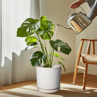 Eightpot Plant Drip Tray - Ceramic Plant Saucer for Outdoors 9.3 Inch Plant Tray for Indoors No Holes Plant Pot Saucer Plant Dishes to Catch Water Round Plant Drainage Trays, Cream White