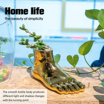 Unique Gold Vase with Planter Decorations Perfect for Weird Decor for Living Room Shelf Entryway (Golden, Large)