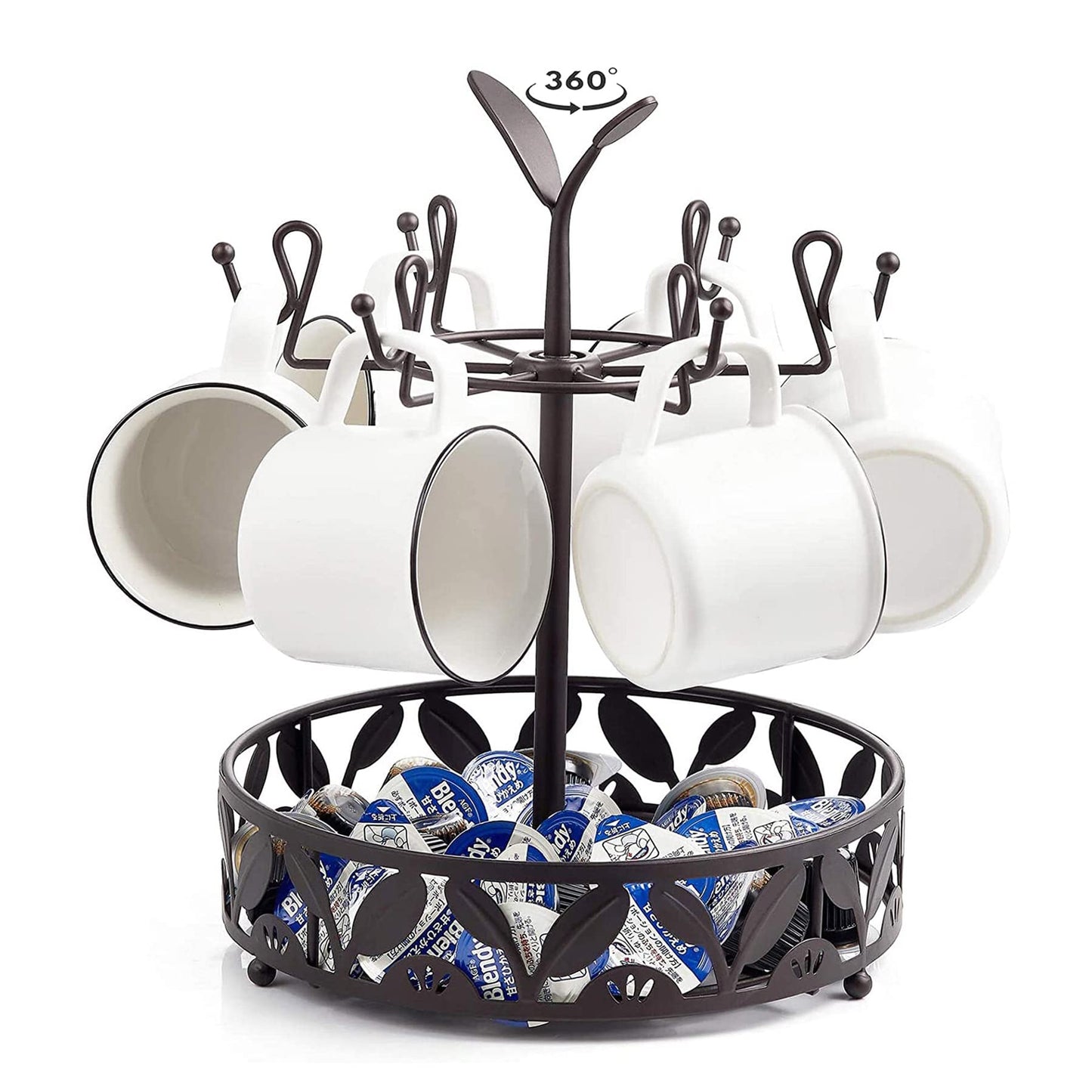 ALLCENER Mug Tree Countertop, Rotatable Mug Holder Stand with 6 Hooks for Coffee Bar Counter Cabinets and Kitchen Organizer