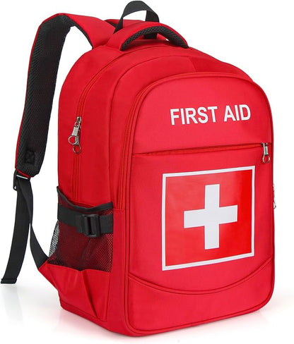 E-HORDE First Aid Backpack with Multi-Pocket, Emergency Medical Backpack, Large Capacity & Water-proof, Empty First Aid Bag for Home Office EMT Paramedics, Red
