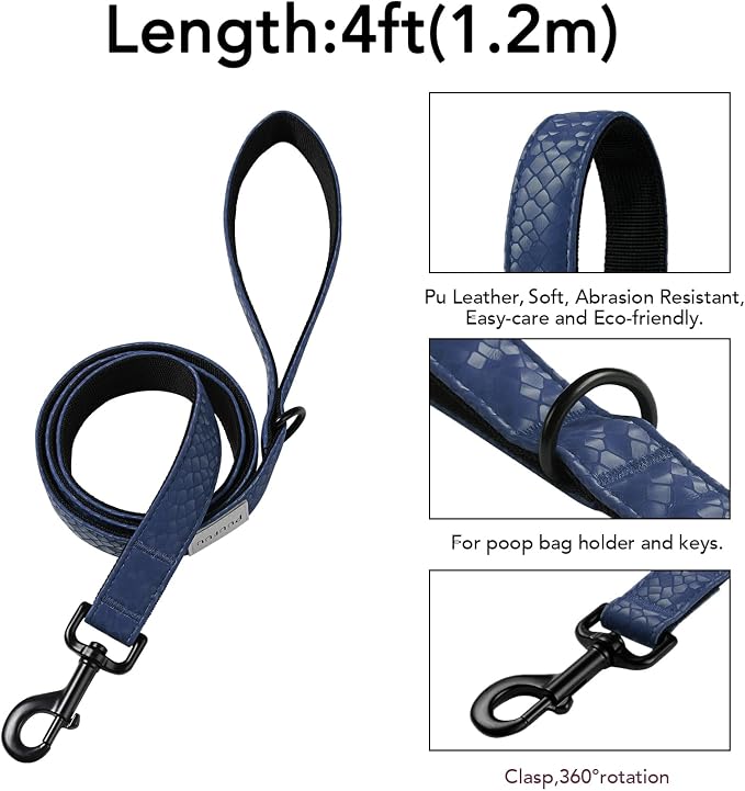Soft Leather 4ft Dog Collar and Leash Set,Stylish 4ft PU Leather Dog Training Leash, Adjustable Durable Pet Collars with Quick Release Buckle for Large Dogs,Medium Dogs,Terracotta (Blue, 4 feet)