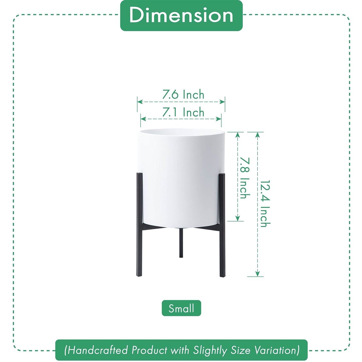 D'vine Dev Mid Century Fiberglass Resin Planter Pot with Iron Stand, 8 inch, Matte White, 96-A-1-S