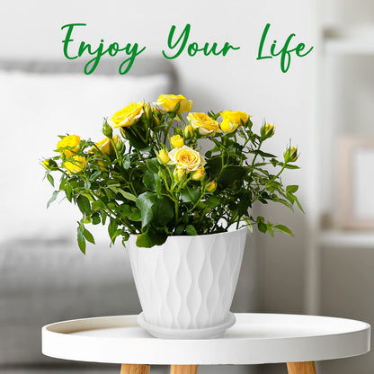 YNNICO 6 inch Plant Pots, 5 Pack Flower Pots Outdoor Indoor, Planters with Drainage Hole and Tray Saucer（White