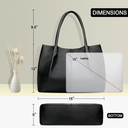 KKXIU Tote Bag for Women Vegan Leather Shoulder Purse Large Capacity Travel Bag (Black)
