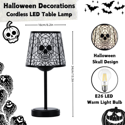 Skull and Crossbones Table Lamps, Black Base with Decorative Shade, 3-level brightness touch Halloween Gothic style table lamp, suitable for/bar/restaurant/bedroom/decorative lighting, 2 packs. ﻿