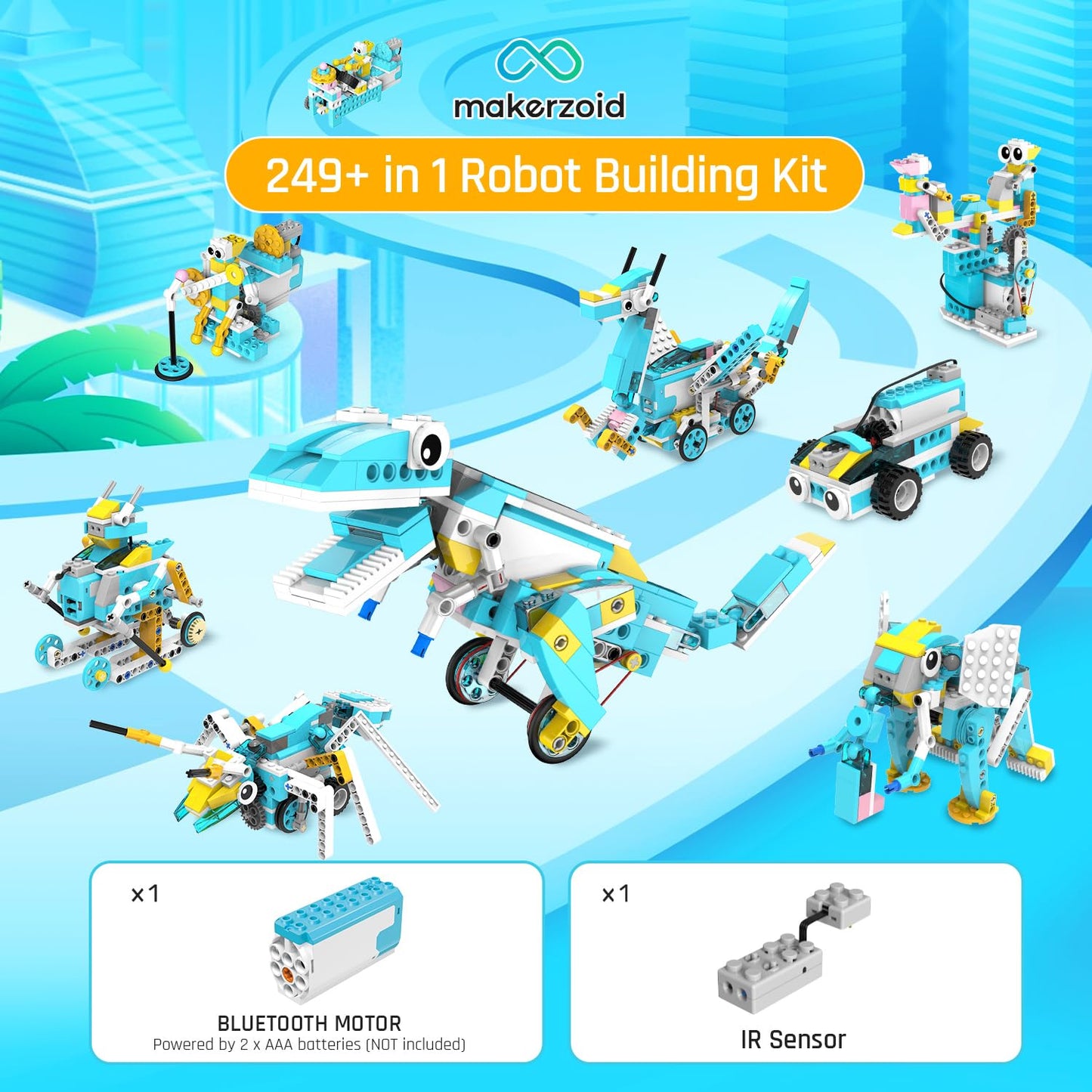 Makerzoid Coding Robot Kit for Kids, 200-in-1 RC Robot Building Toys with Motor Sensor,Scratch JR Coding Set with 36 Video Courses, Birthday for Kids 6+ (400+ Blocks)