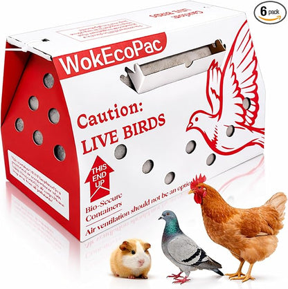 6 Pack Poultry Shipping Boxes, Live Bird Shipping Boxes, Poultry Carrier Crate has Ventilation Openings, Portable Bird Travel Bag, for Poultry Chicken Bird Duck - Size 17.7" x 7.8" x 11.8"
