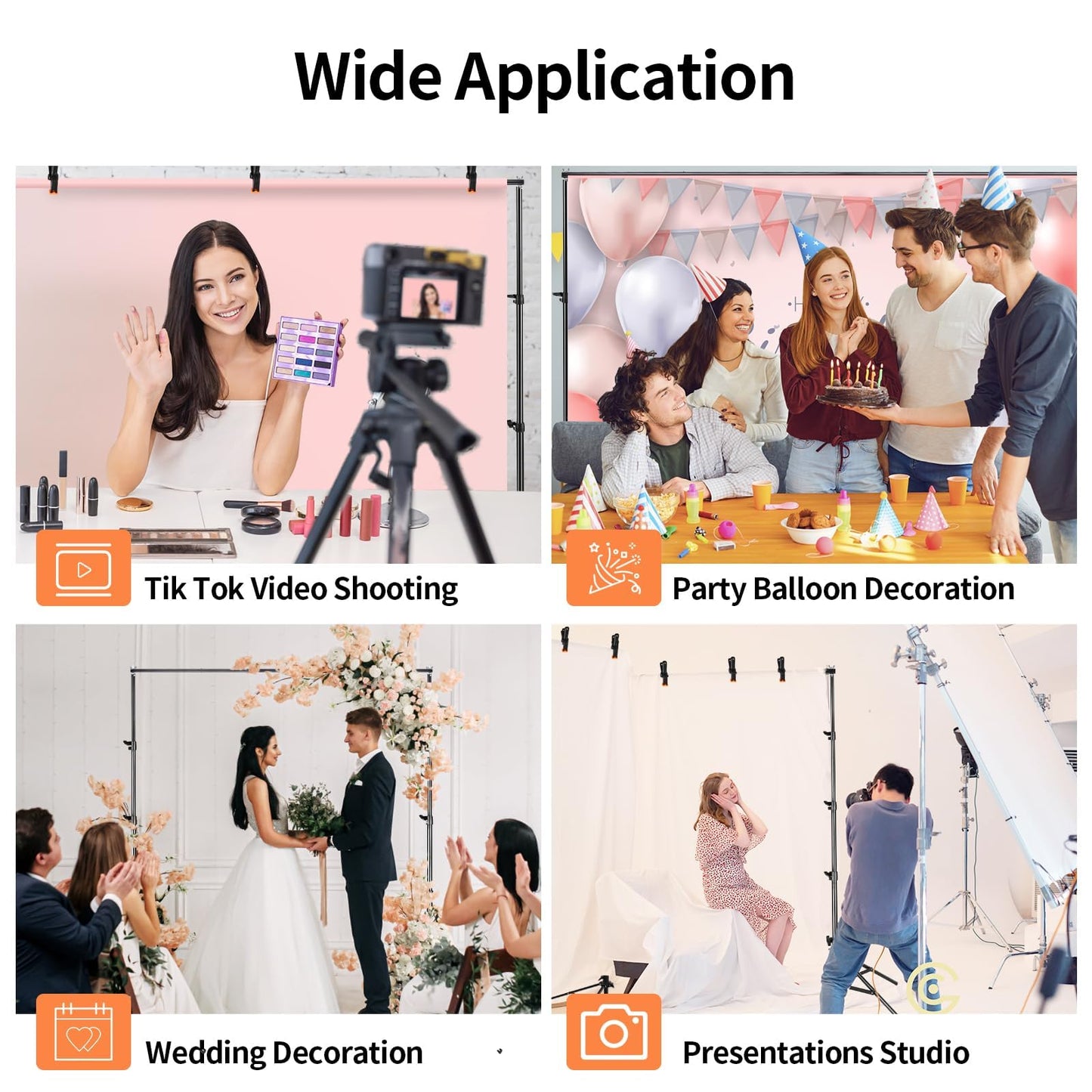 Backdrop Stand 10x7 FT, Adjustable Photography Background Stand for Parties, Photo Video Studio, Portable Photo Booth Kit with Carrying Bag, 6 Backdrop Clamps & 2 Stand Bags