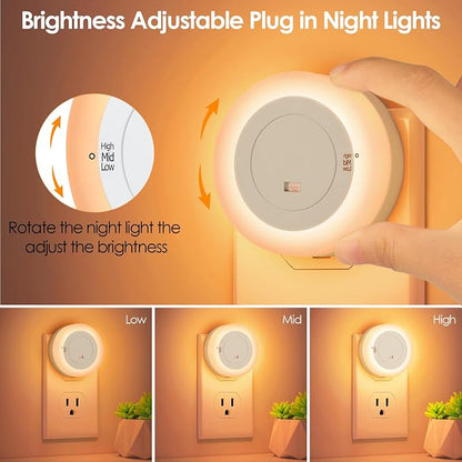 FOLKSMATE LED Night Lights Plug into Wall, Dimmable Plug in Nightlight with Auto Light Sensors for Adults, Kids Room, Bedroom, Bathroom, Hallway, Kitchen, Stairs, Amber White, 2-Pack
