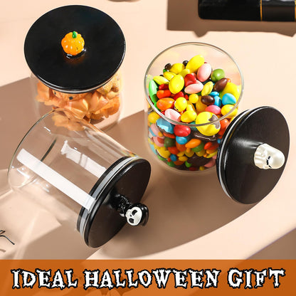 Chuangdi 22 oz Halloween Glass Jars with Bamboo Lid Set of 3 Ghost Grim Reaper Pumpkin Glass Storage Canister Halloween Decorations Indoor for Kitchen Tiered Tray Table Home Party Supplies