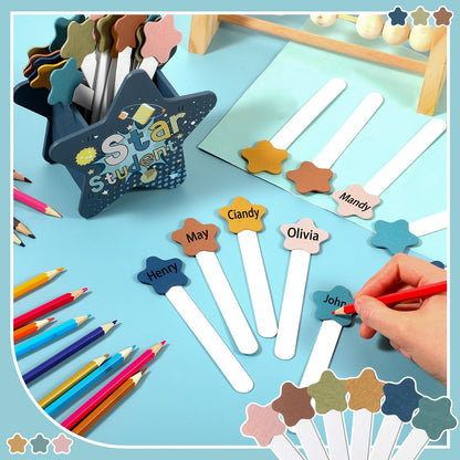 Motipuns 121pcs Back to School Star Flip Name Sticks with Storage Cup for Classroom Wood Talking Flip Name Sticks Bulk Teacher Student Grouping for Educational and Learning Classroom Supplies