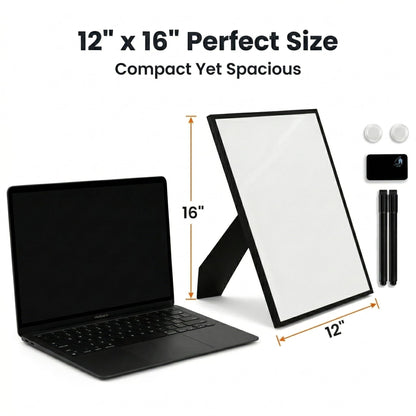 Lulu Office Magnetic Dry Erase Board 12x16 with Foldable Stand, Portable Black Desktop Whiteboard for Home, Office, School & Kitchen