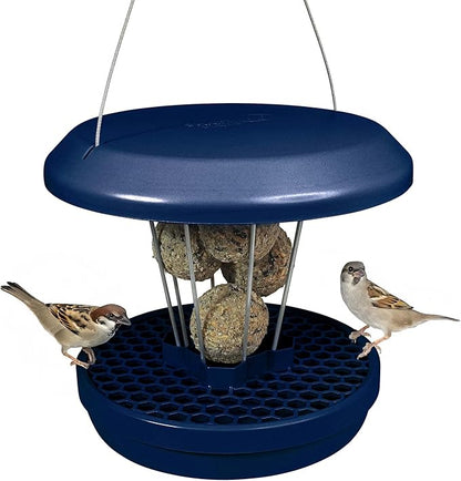 SWISSINNO Bird Feeders - No Mess Fat Ball/Suet Feeder for Outdoors Hanging - Smart Birds Lucerne Spill Proof Wild Cardinal Bird Feeder with Integrated Seed Catcher Tray - Indigo