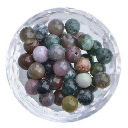 100Pcs Natural Crystal Beads Stone Gemstone Round Loose Energy Healing Beads with Free Crystal Stretch Cord for Jewelry Making (Indian Agate, 8MM)