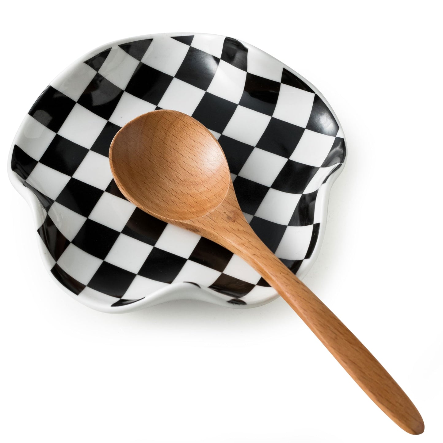 Miamolo Spoon Rest for Stove Top, 5.3in Checkered Spoon Holder Utensil Rest, Ceramic Spoon Rests for Coffee Bar, Kitchen Gadget Cooking Gift for Housewarming - Heat Resistant & Dishwasher Safe