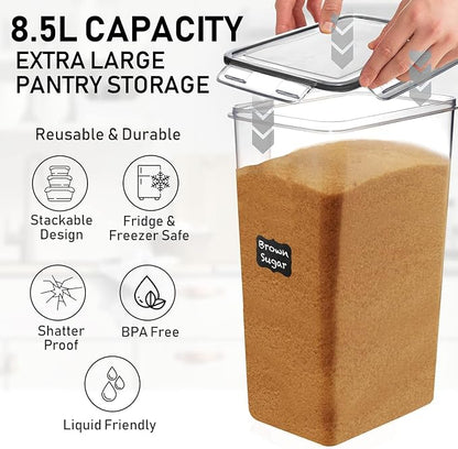 WHITE FEATHER SUPPLIES 8.5L/287Oz Extra Large Airtight Food Storage Containers (2 PC) with Lids, Kitchen and Pantry Organization Containers for Baking Supplies, Cereal, Flour, Sugar, Rice (BPA Free)