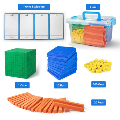 Stochastic Box Foam Base Ten Blocks for Place Value, Early Counting, Manipulatives, Counters, Cubes - Kids Math Learning Tool
