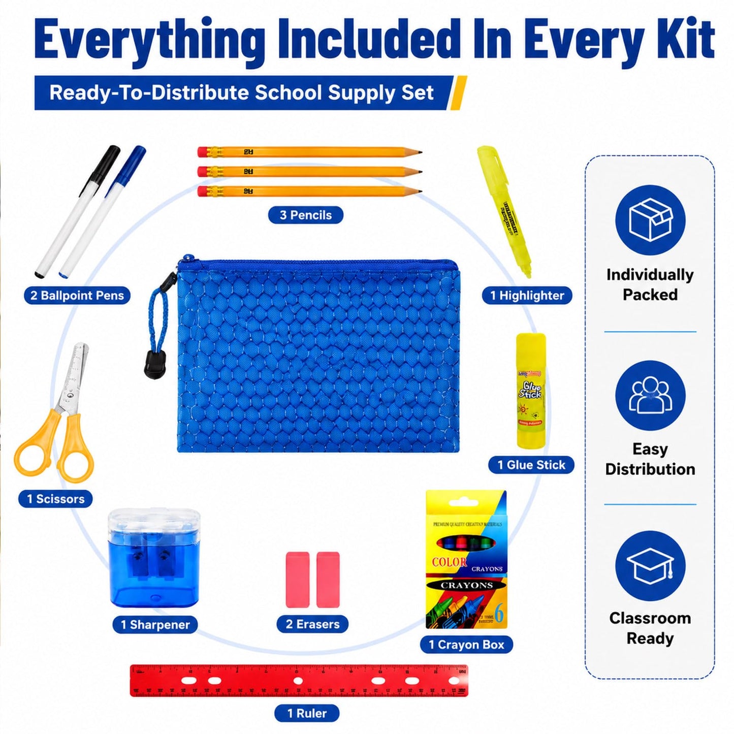 36 Pack School Supplies Bundle Bulk,Individually Wrapped Classroom Kits for Nonprofit Outreach,Community Support,Donation Campaigns and Group Distribution