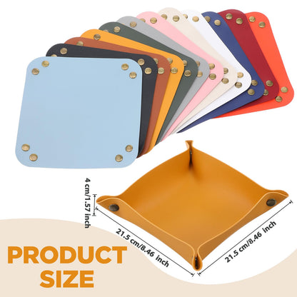 Pafeooui 12 Pcs PU Leather Valet Tray, Foldable Catchall Organizer with Snap Buttons, Double Sided Key Tray for Entryway, Desk, Travel, Phone, Keys, Jewelry - 12 Colors