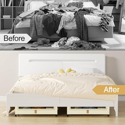 Yecaye Under Bed Storage with Wheels, 2 Pack Under the Bed Storage Containers with Lids & Label, XXL 60 L Rolling Underbed Storage Drawers for Clothes, Blankets, Shoes, Beige