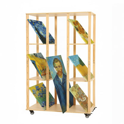 MOOFI Extra-Large Art Storage Rack with Wheels, Adjustable Display Wooden Drying Rack for Canvas, Panels, Prints and Artworks, Multi-Tier Art Organizer for Galleries, Classroom, Studios (Natural)