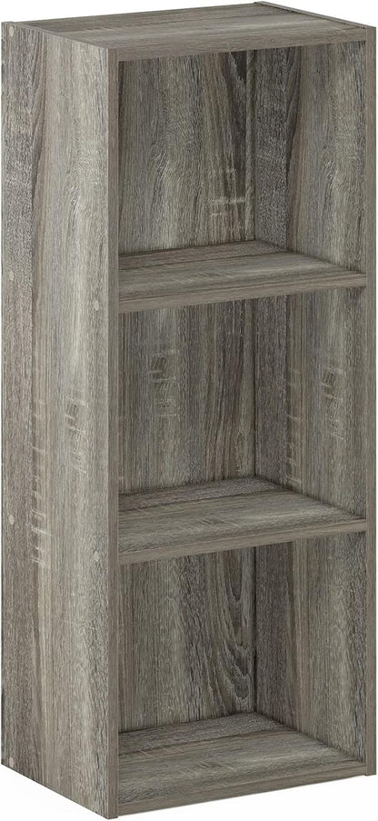 Furinno LUDER Book Shelf, 3-Cube Bookshelf, Bookcase with Open Shelves, 9.3 x 12 x 31.5, Easy Assembly, for Living Room, Bedroom, Home Office, French Oak