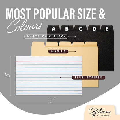 Business Card Organizer 3x5 - Premium Index Card Holder Box for Flashcards, Notecards, Recipes - Recipe Box with Cards & Dividers, Labels, Stickers