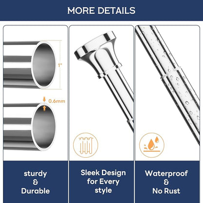 Adjustable Shower Curtain Rod 31-104 Inch, Never Rust Stainless Steel Silver Tension Rod, 1" Heavy Duty No-Drill for Bathroom, Kitchen & Closet