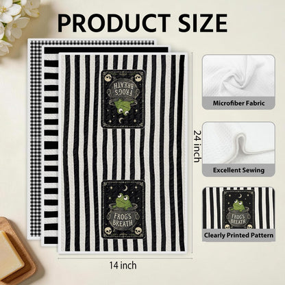3 Pcs Frog Witchy Gifts Kitchen Towels, Funny Witch Decor Hand Tea Towels for Kitchen Bathroom Home Halloween Decor, Waffle Weave Absorbent Dish Towel, Witchy Lover Gifts for Women Friend 14x24 Inches