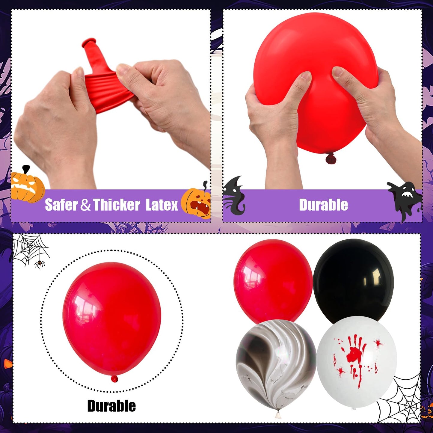 Halloween Balloons Garland Arch Kit, 125 PC Red Black Scary Balloons with Marble Bloody Hand Prints, Horror Decorations for Scream Creepy Gothic Halloween