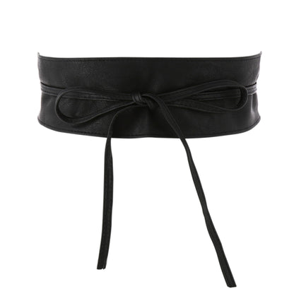 FASHIONGEN Obi Belt for Women – Wide Waist Belt in Faux Leather, MICA - Black, Large/X-large